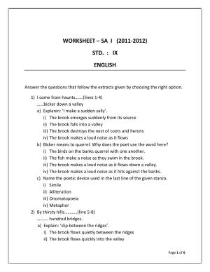 CBSE Worksheets for Class 9 English Assignment 8