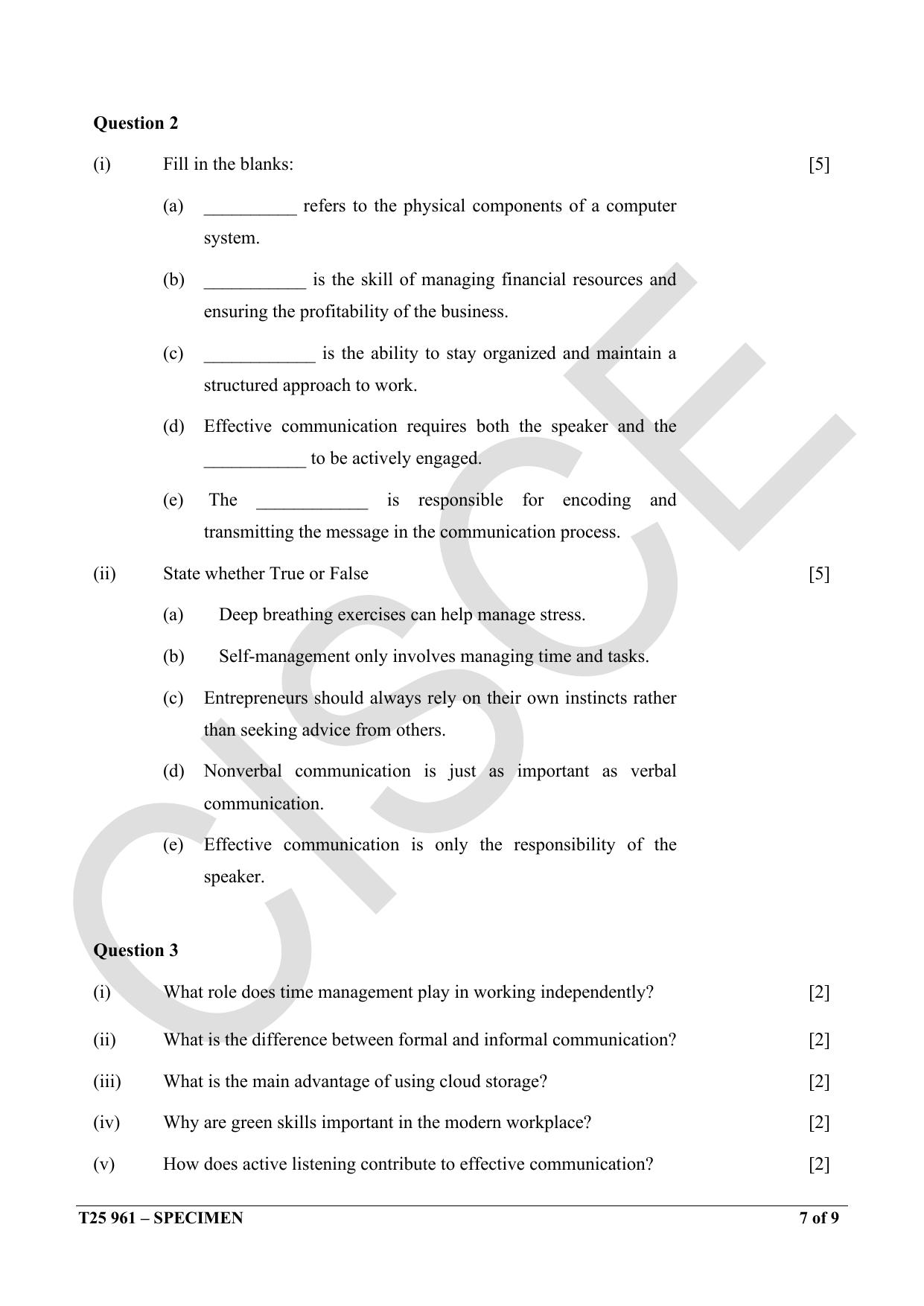 ICSE Class 10 2025 Auto Service Technician (QP & MS) Specimen Paper - Page 7