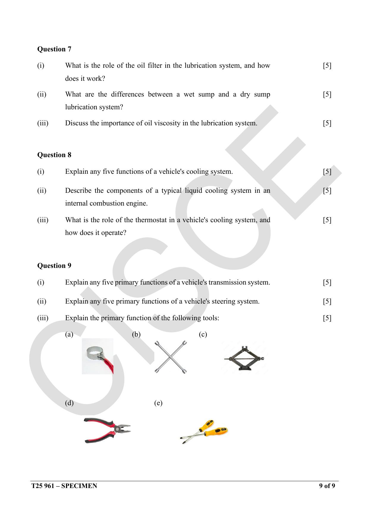 ICSE Class 10 2025 Auto Service Technician (QP & MS) Specimen Paper - Page 9