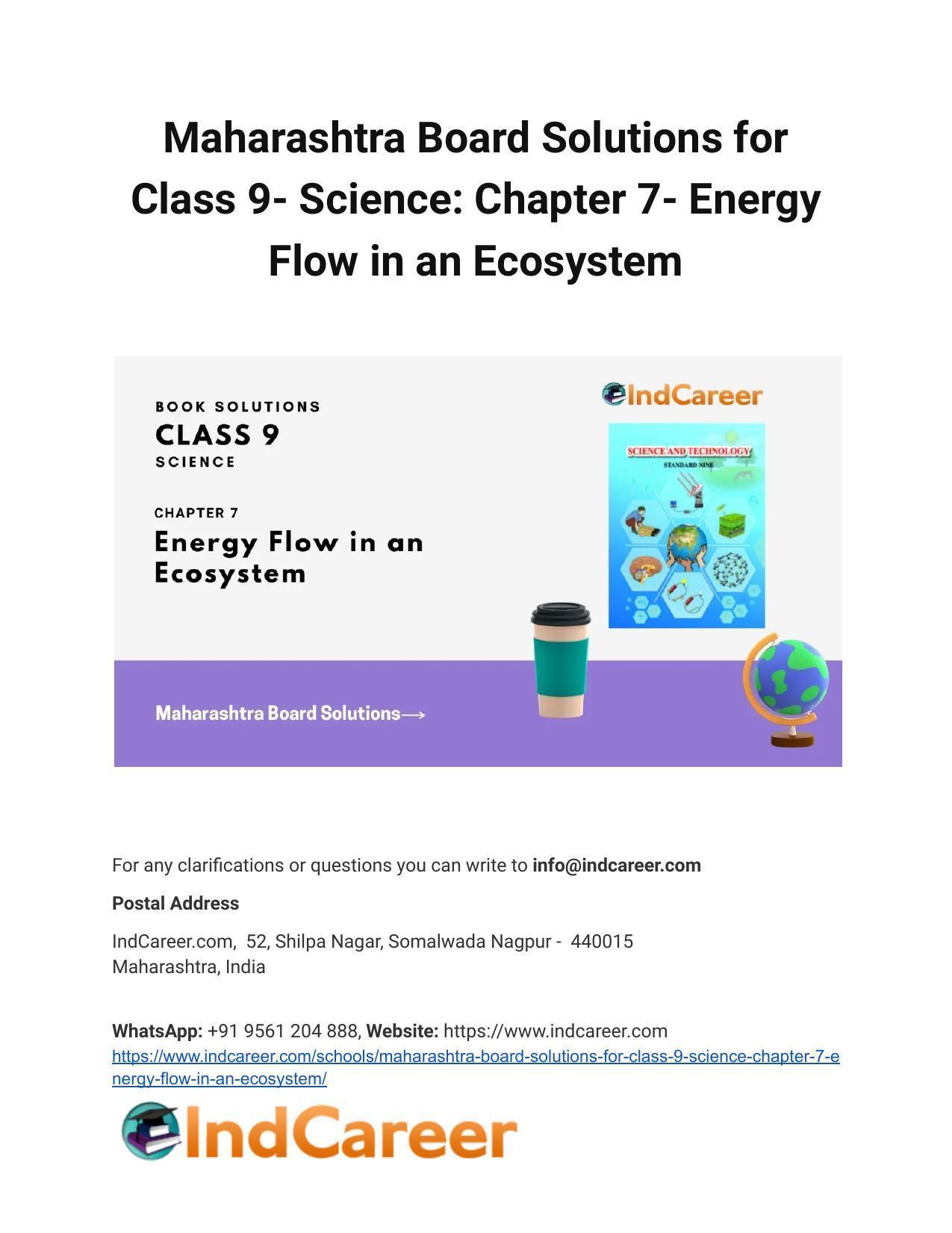 Maharashtra Board Solutions for Class 9- Science: Chapter 7- Energy Flow in an Ecosystem - Page 1