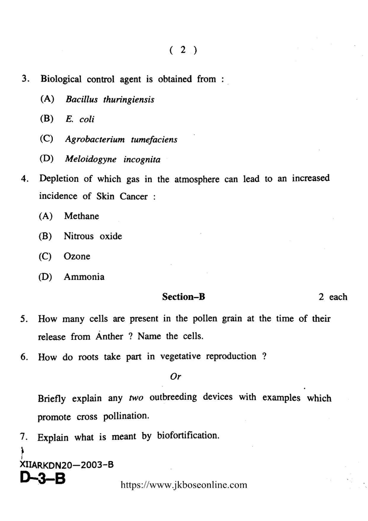JKBOSE Class 12 Biology-Botany 2003-B Question Papers 2020 - Page 2