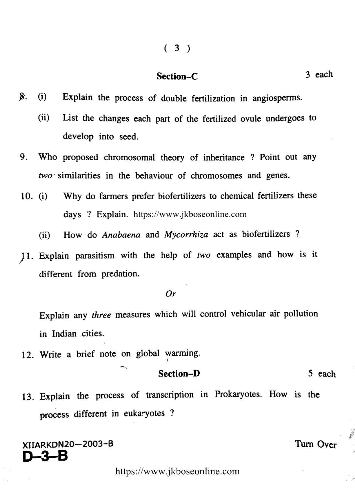 JKBOSE Class 12 Biology-Botany 2003-B Question Papers 2020 - Page 3