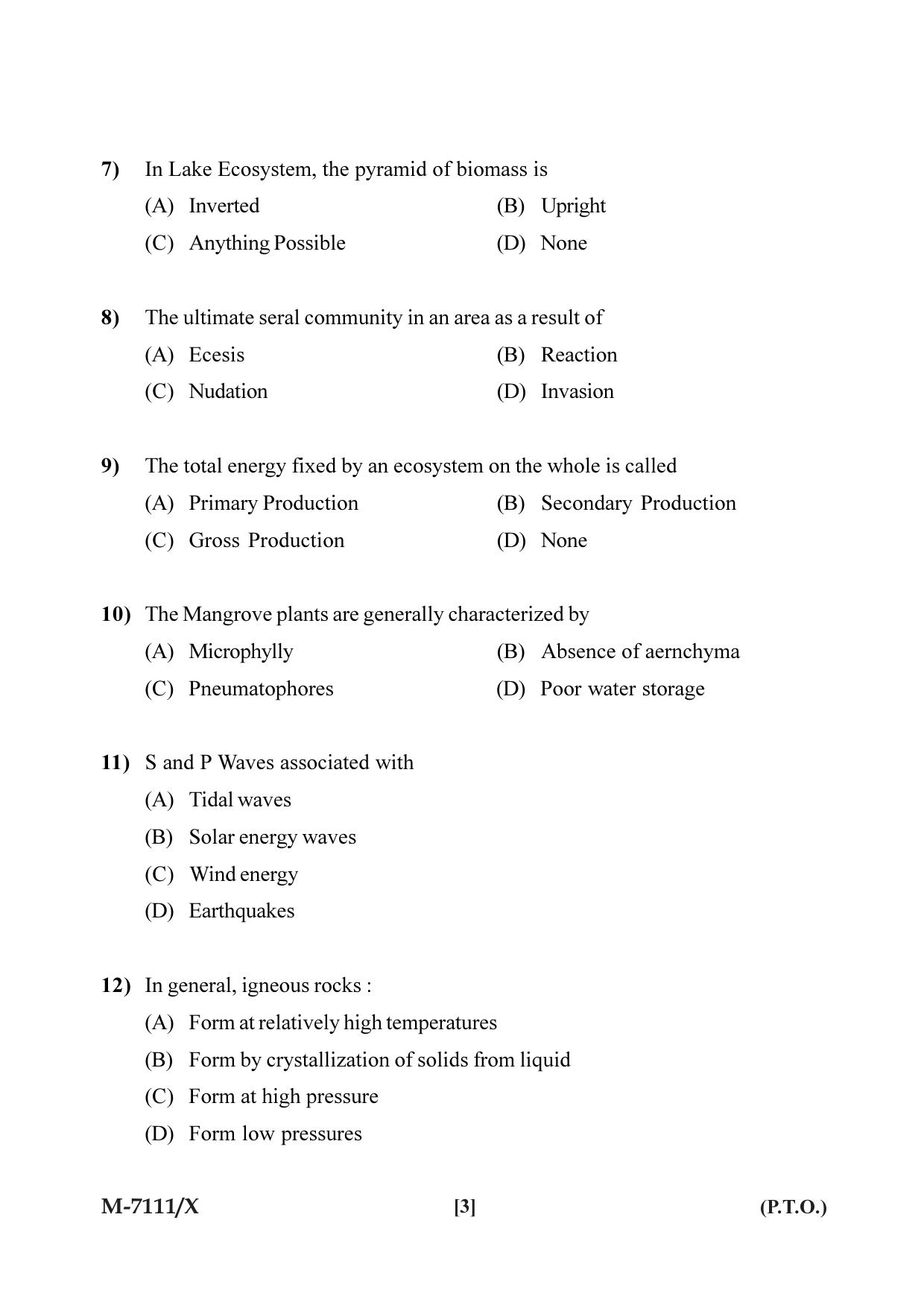 Mysore University PG Entrance Exam 2019: Environmental Science Question Paper - Page 3