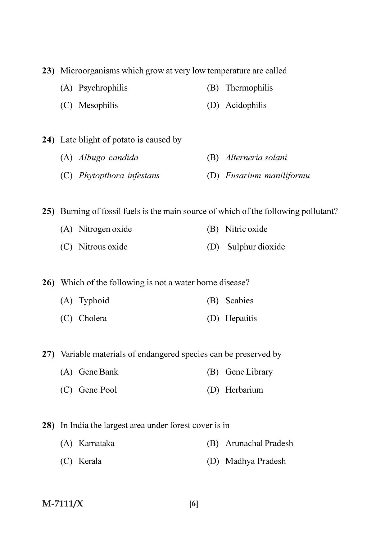 Mysore University PG Entrance Exam 2019: Environmental Science Question Paper - Page 6
