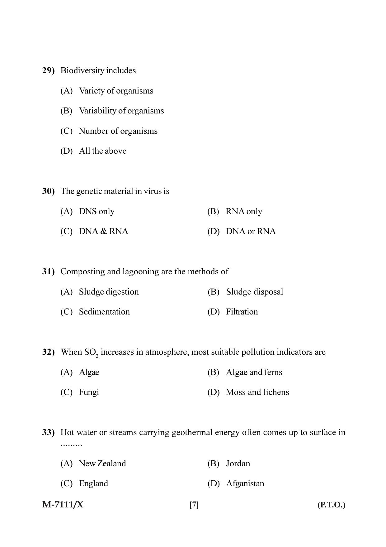 Mysore University PG Entrance Exam 2019: Environmental Science Question Paper - Page 7