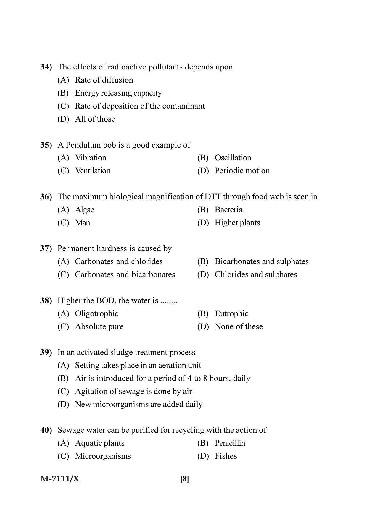 Mysore University PG Entrance Exam 2019: Environmental Science Question Paper - Page 8