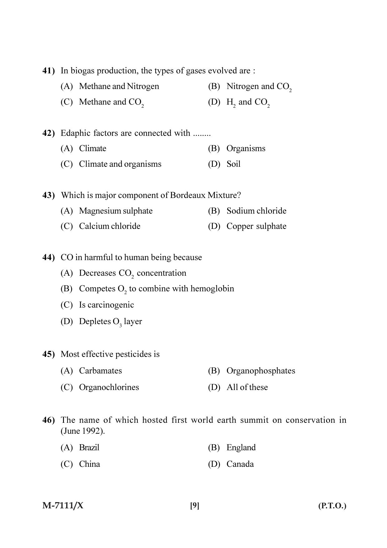 Mysore University PG Entrance Exam 2019: Environmental Science Question Paper - Page 9