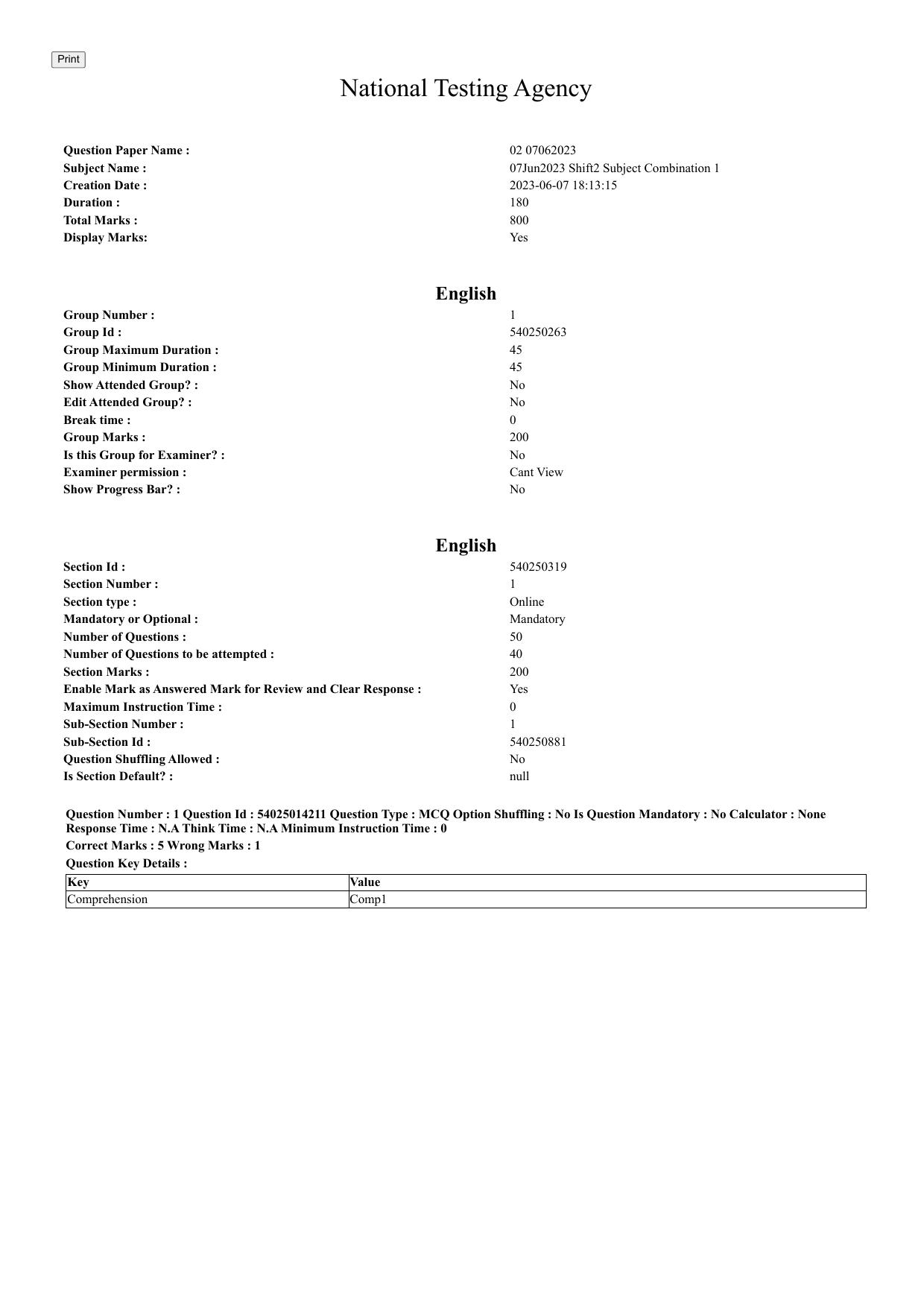 CUET 2023 Domestic Shift 2 Question Paper - 7 June 2023 - Page 1