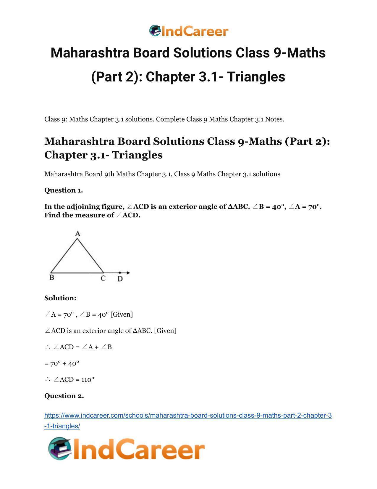 Maharashtra Board Solutions Class 9-Maths (Part 2): Chapter 3.1- Triangles - Page 2