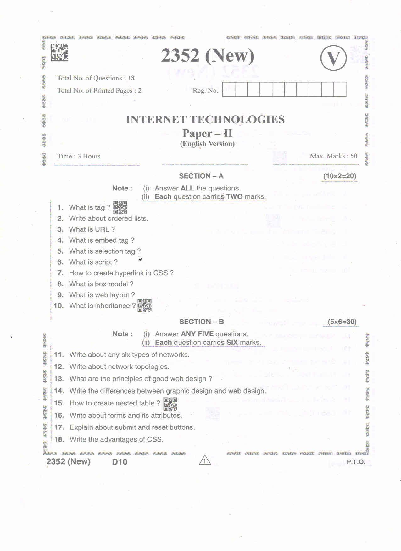 AP Intermediate 2nd Year Vocational Question Paper September-2021- Internet_Technologies-II - Page 1