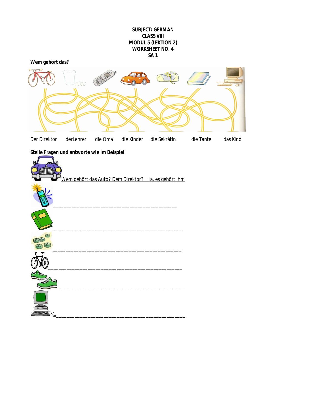 CBSE Worksheets for Class 8 German Assignment 4 - Page 1
