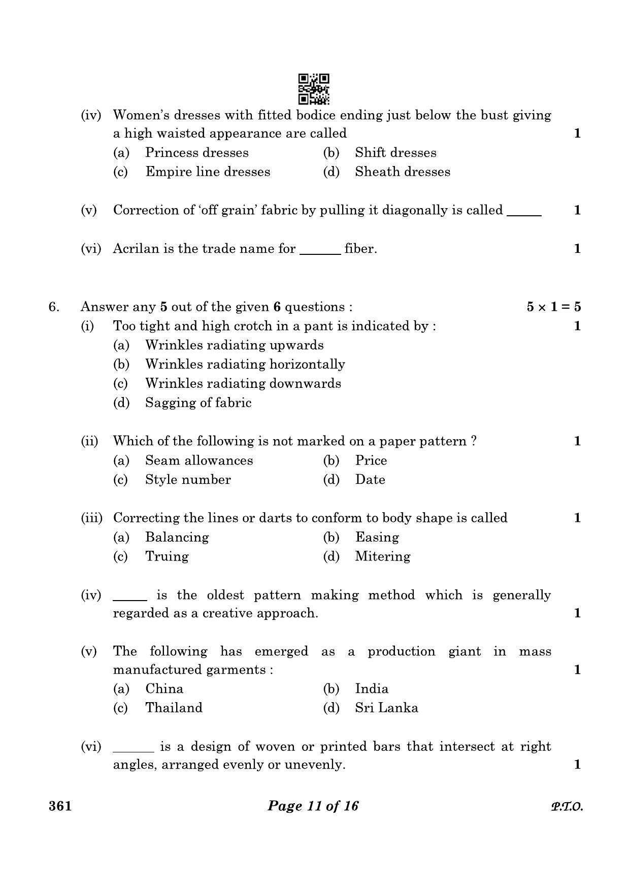 CBSE Class 12 361 Fashion Studies 2023 Question Paper - Page 11