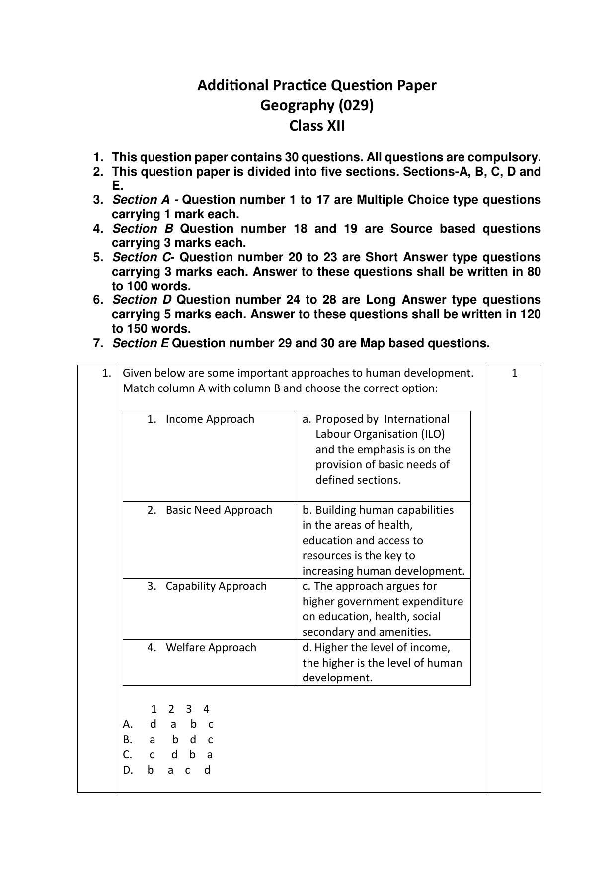 CBSE Class 12 Geography SET 2 Practice Questions 2023-24  - Page 1