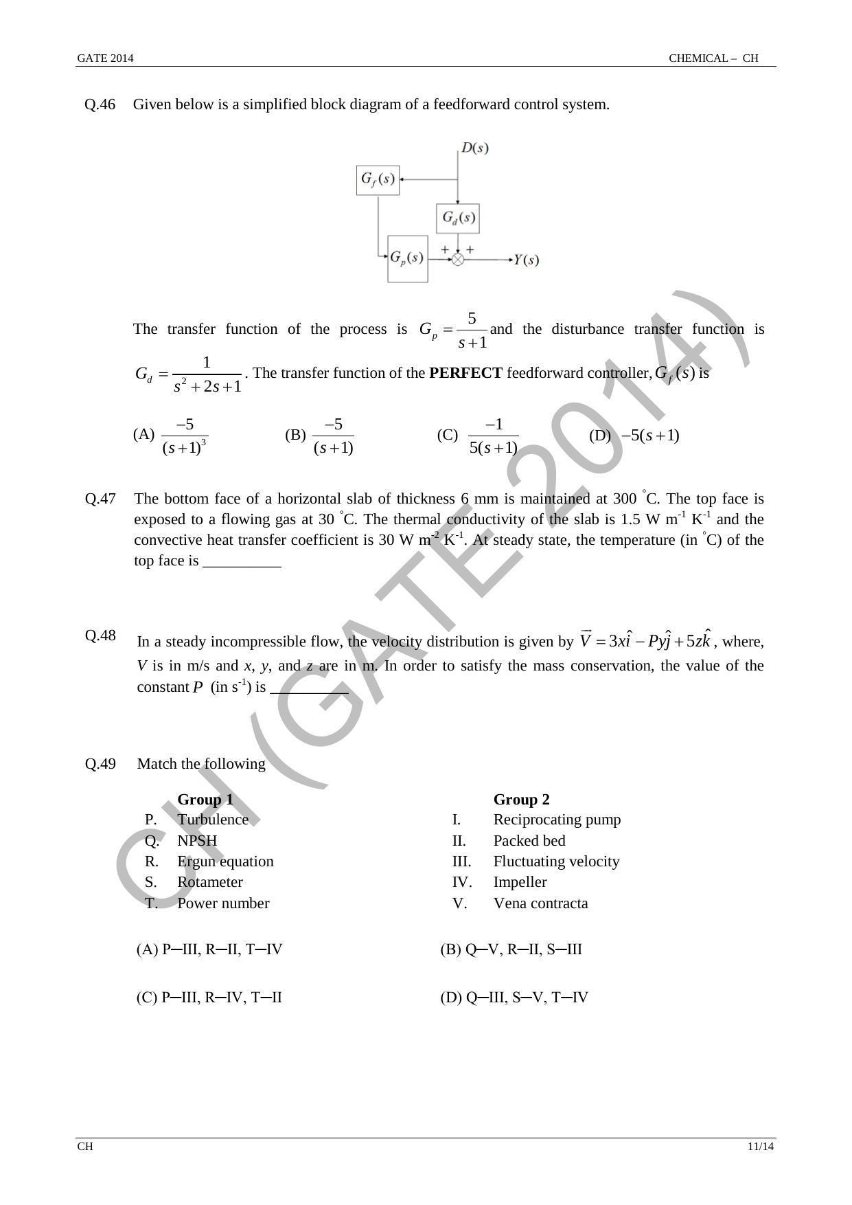 GATE 2014 Chemical Engineering (CH) Question Paper with Answer Key - Page 17