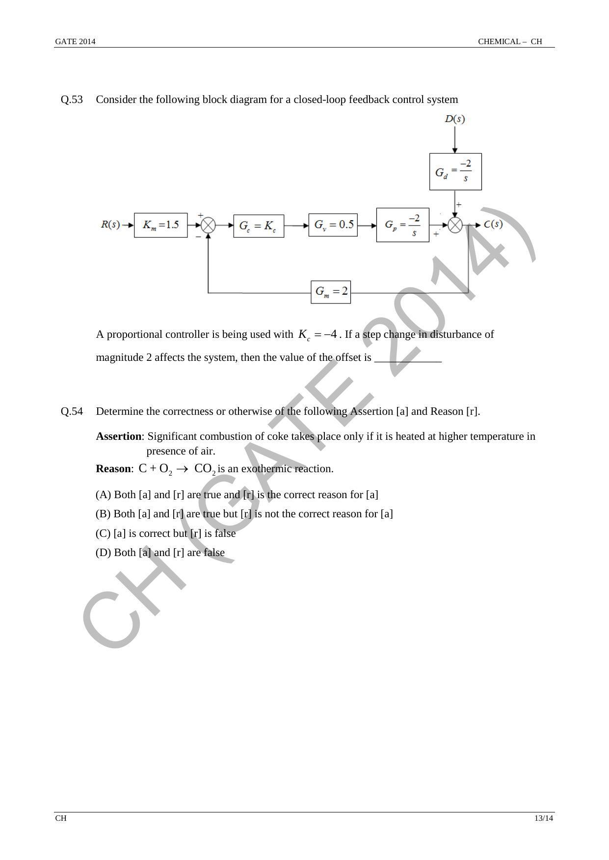 GATE 2014 Chemical Engineering (CH) Question Paper with Answer Key - Page 19