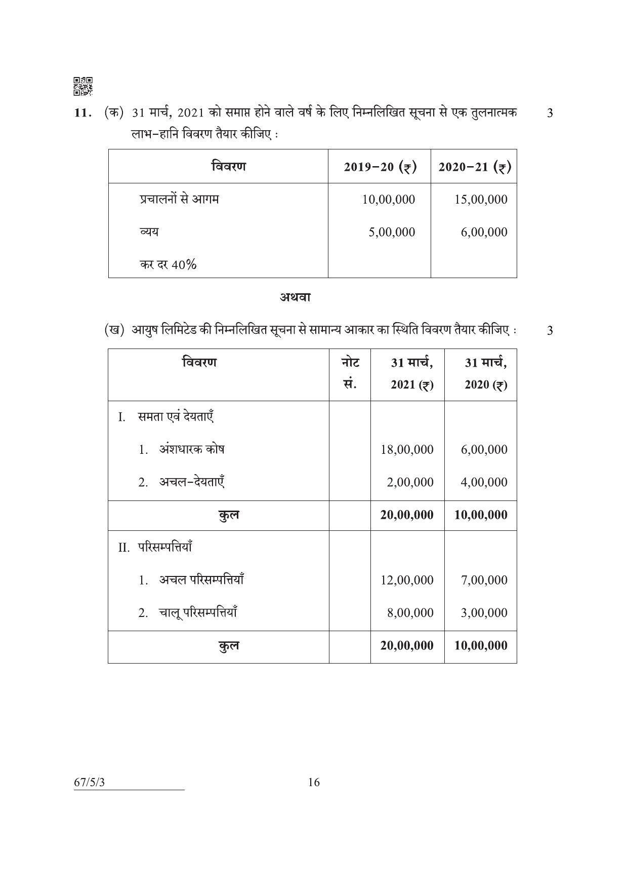 CBSE Class 12 67-5-3 Accountancy 2022 Question Paper - Page 16