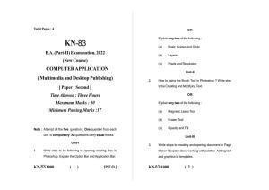Sarguja University Question Paper - 2022 :   B.A. Part Two (10+2+3) 3 Y DC Computer Applications Paper II