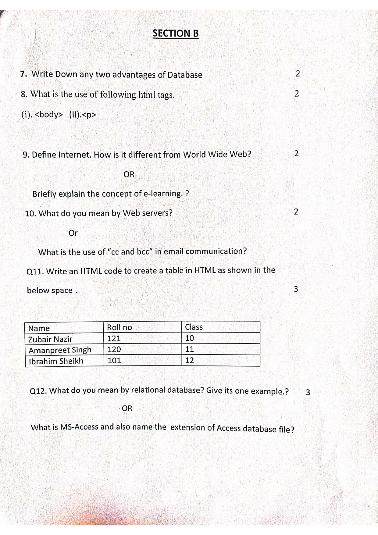 JKBOSE Class 10 Computer Science Model Question Paper 2023 - Page 3