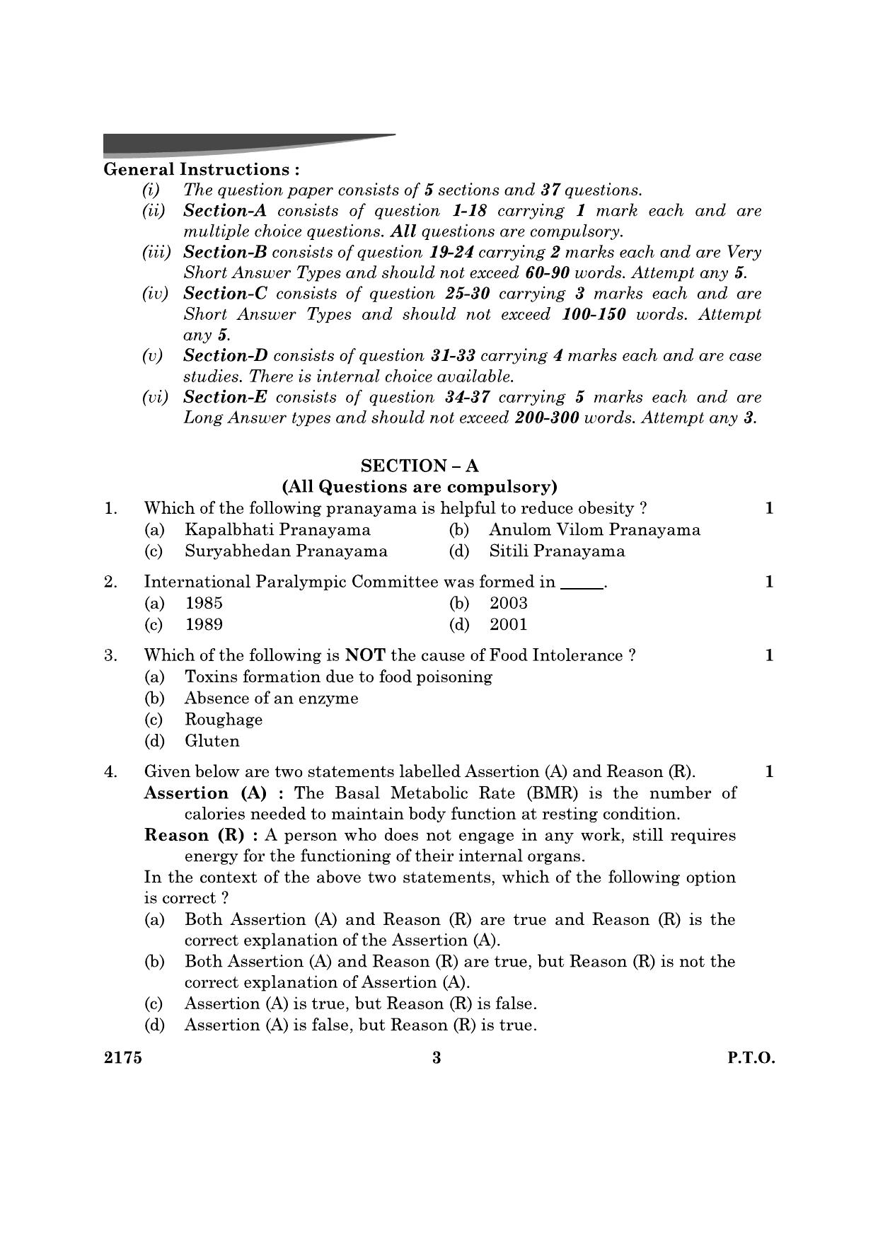 CBSE Class 12 Physical Education 2024 Question Paper - Page 3