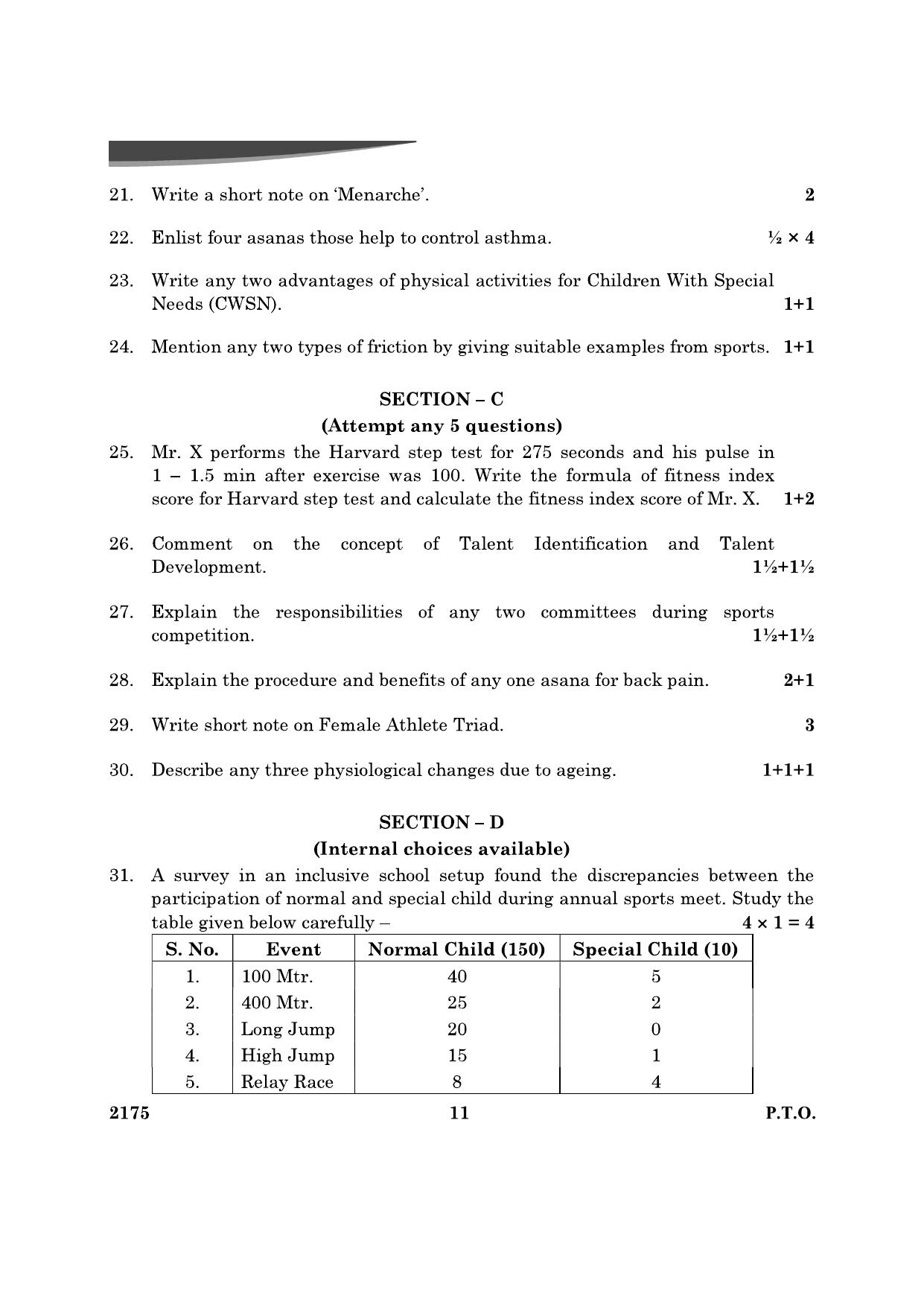 CBSE Class 12 Physical Education 2024 Question Paper - Page 11