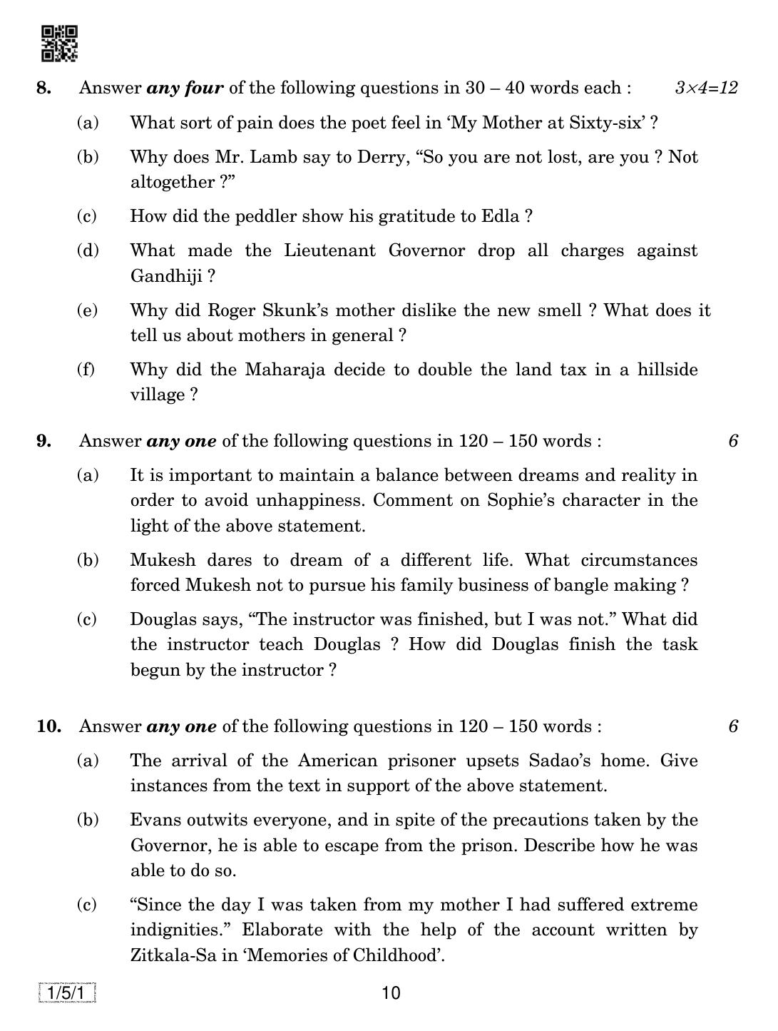 CBSE Class 12 1-5-1 English Core 2019 Question Paper - Page 10