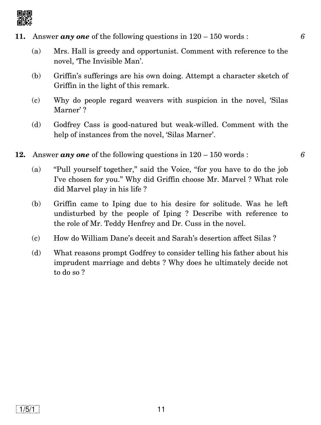 CBSE Class 12 1-5-1 English Core 2019 Question Paper - Page 11