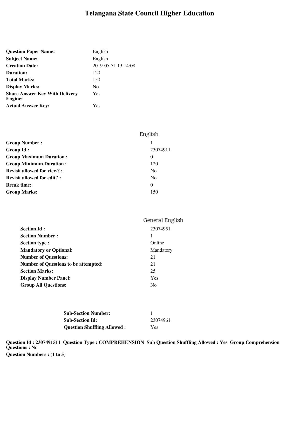 TS EDCET Question Paper 2019 - English - Page 1