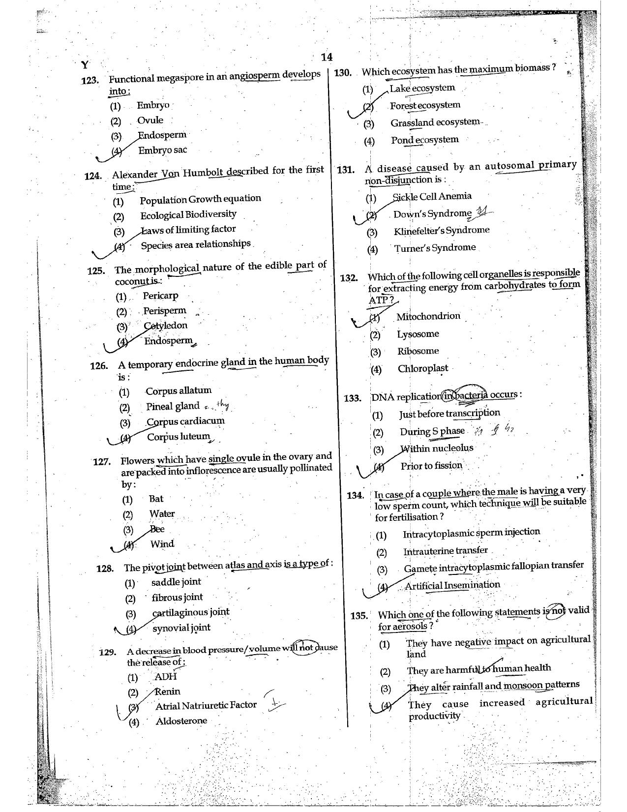 NEET Code Y 2017 Question Paper - Page 14