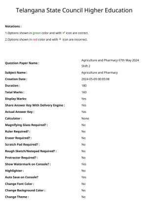 TS EAPCET 2024 Question Paper Agriculture and Pharmacy 07 May Shift 2 With Answer Key