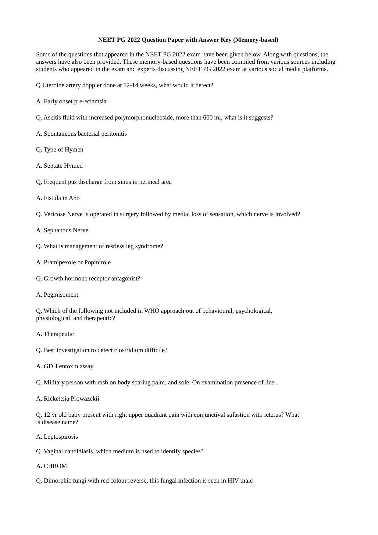 NEET PG 2022 Question Paper - Page 1