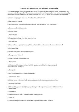 NEET PG 2022 Question Paper