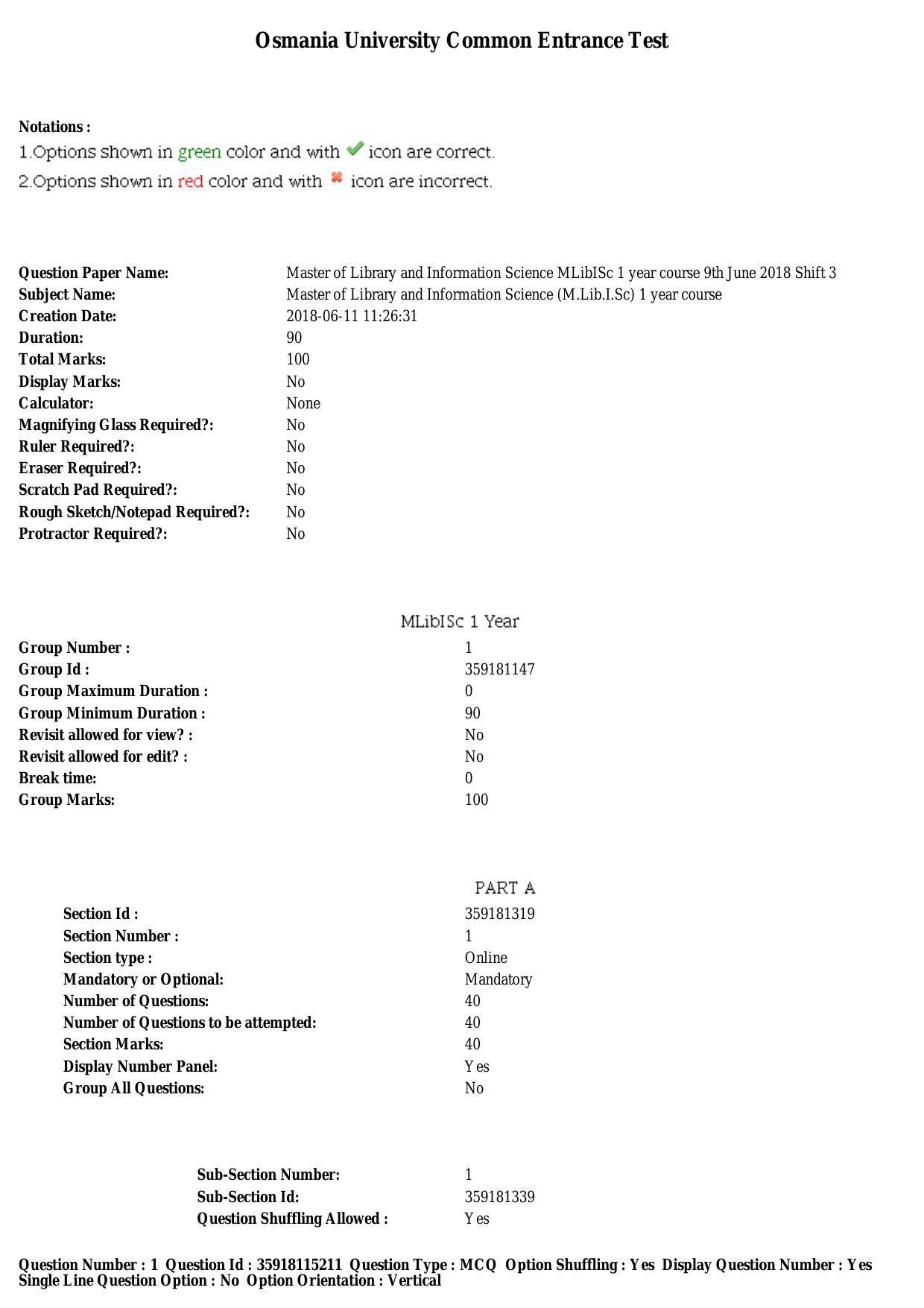 TS CPGET 2018 Master of Library and Information Science (M.Lib.I.Sc) 1 year course (Shift3) Question Paper with Answer Key - Page 1
