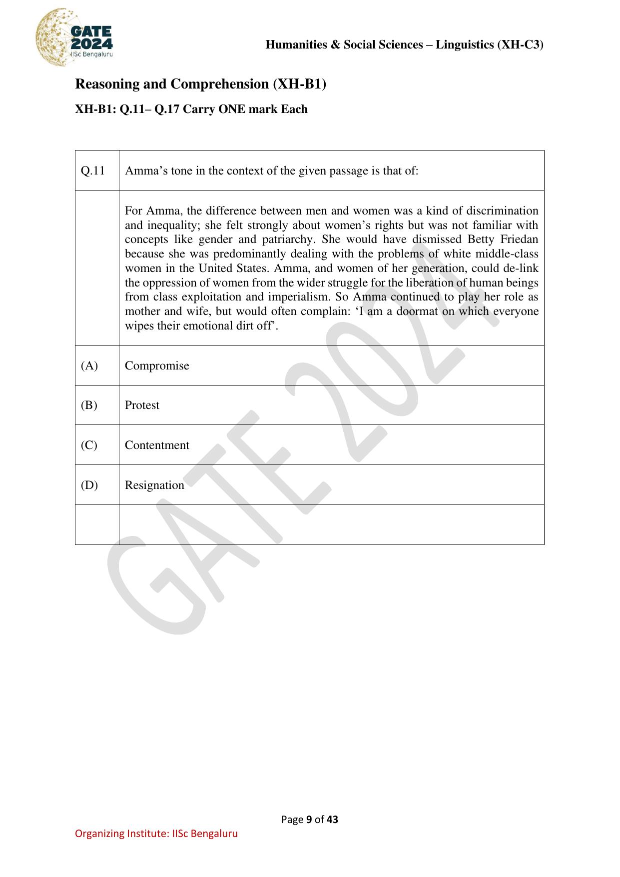 GATE 2024 Humanities & Social Sciences - Linguistics (XH-C3) Question Paper - Page 9