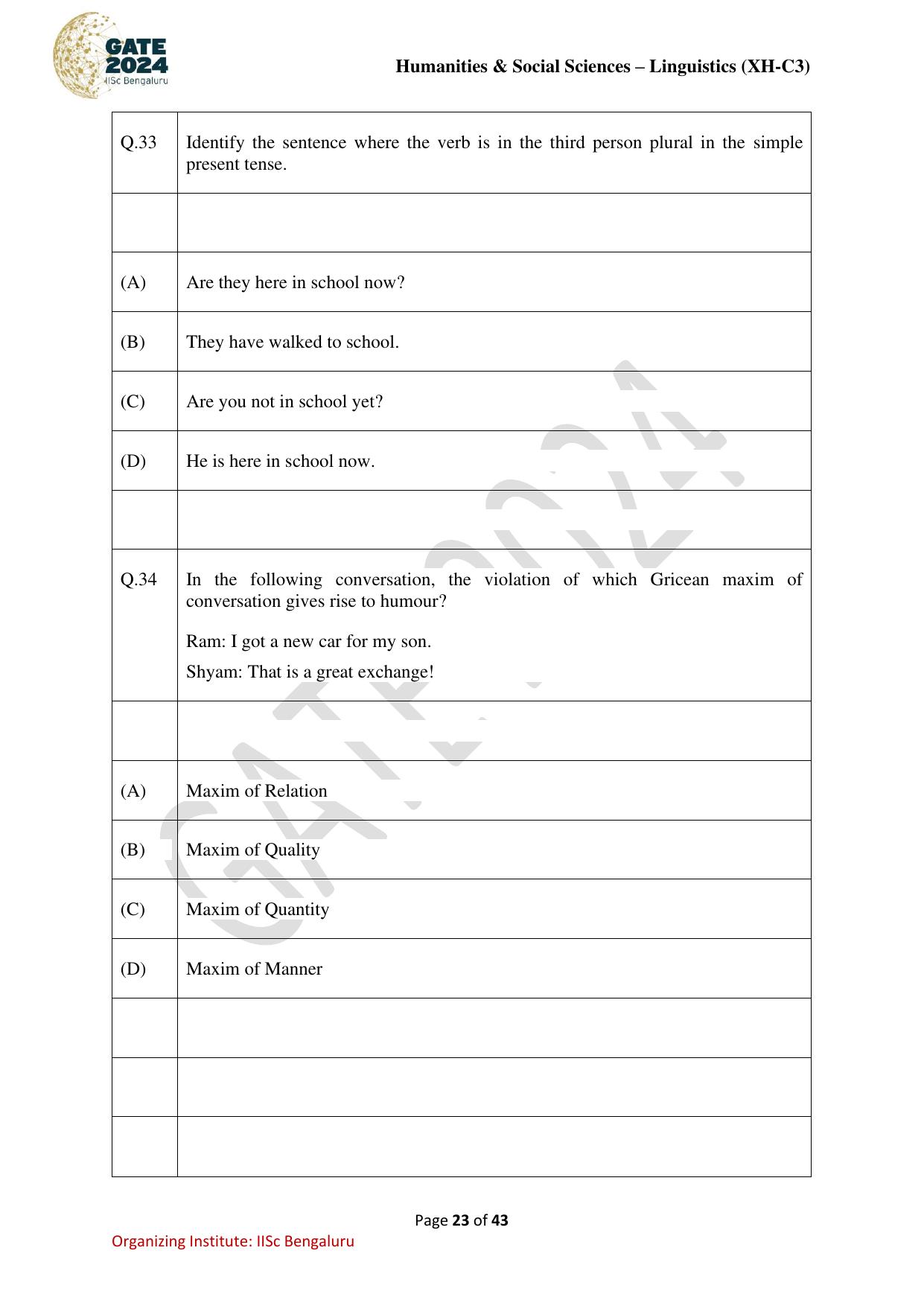 GATE 2024 Humanities & Social Sciences - Linguistics (XH-C3) Question Paper - Page 23