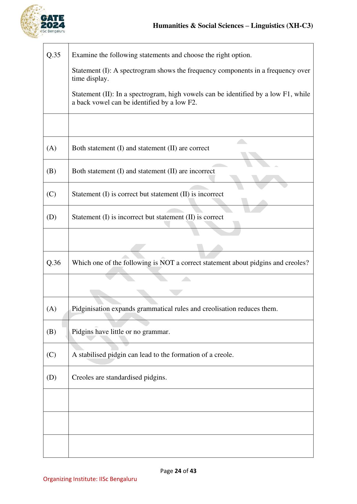 GATE 2024 Humanities & Social Sciences - Linguistics (XH-C3) Question Paper - Page 24