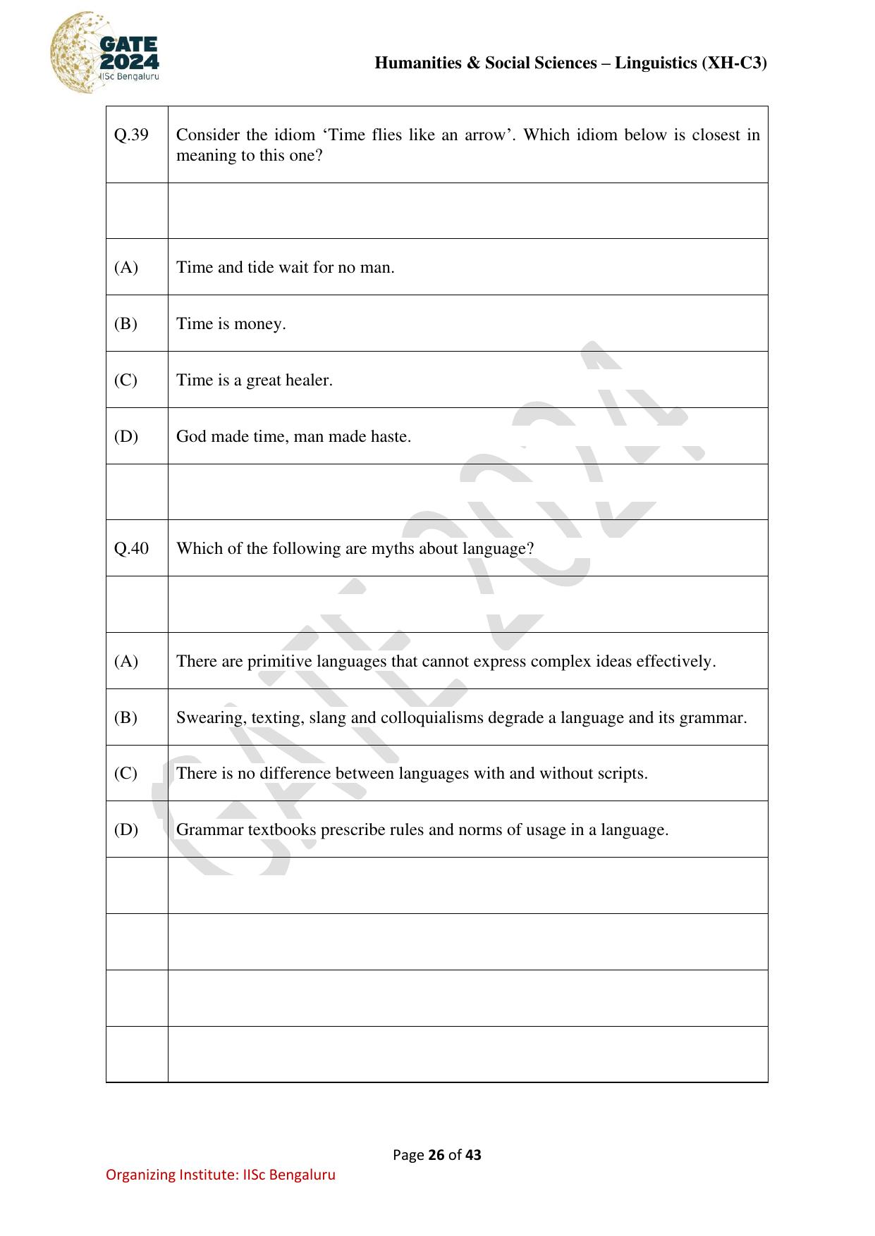 GATE 2024 Humanities & Social Sciences - Linguistics (XH-C3) Question Paper - Page 26