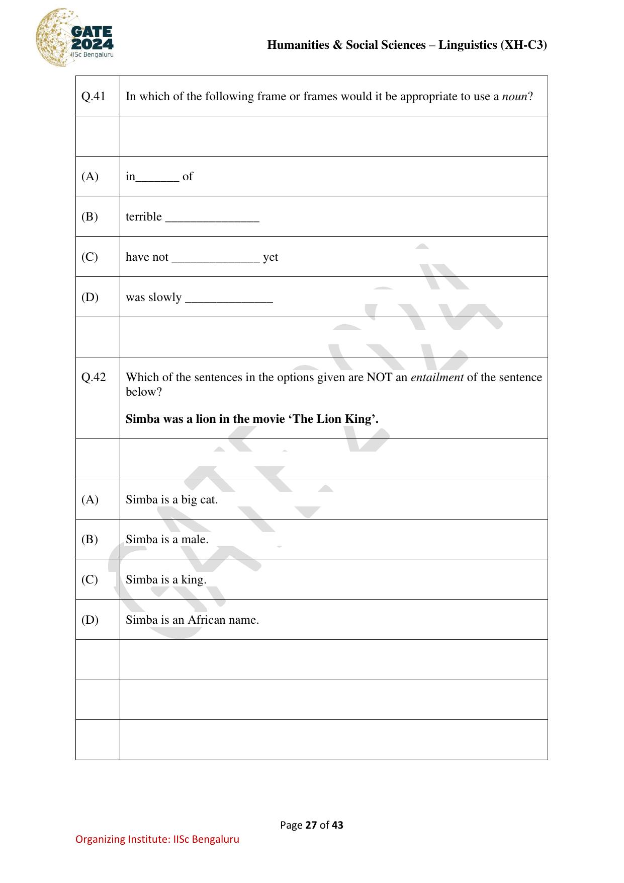 GATE 2024 Humanities & Social Sciences - Linguistics (XH-C3) Question Paper - Page 27