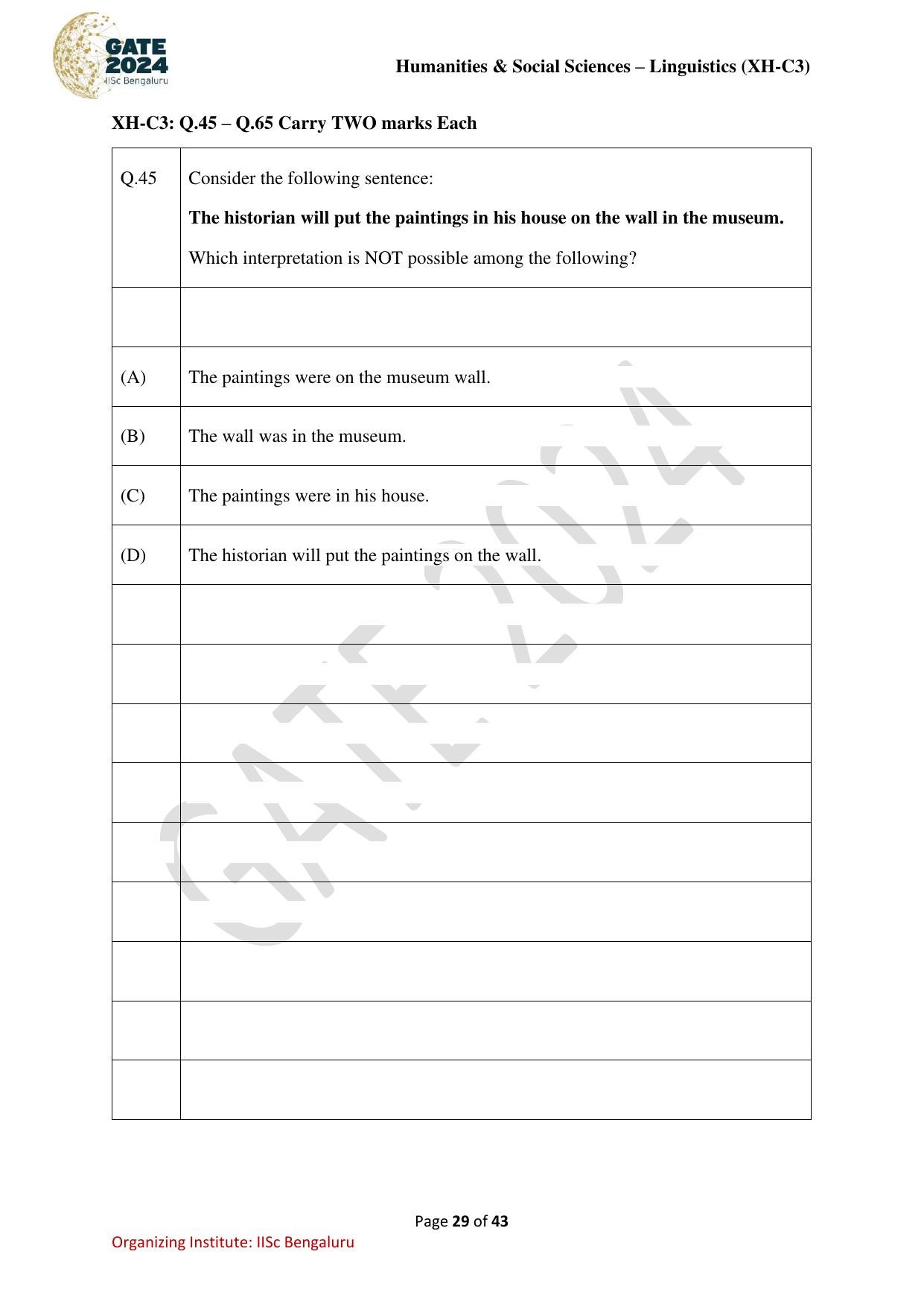 GATE 2024 Humanities & Social Sciences - Linguistics (XH-C3) Question Paper - Page 29