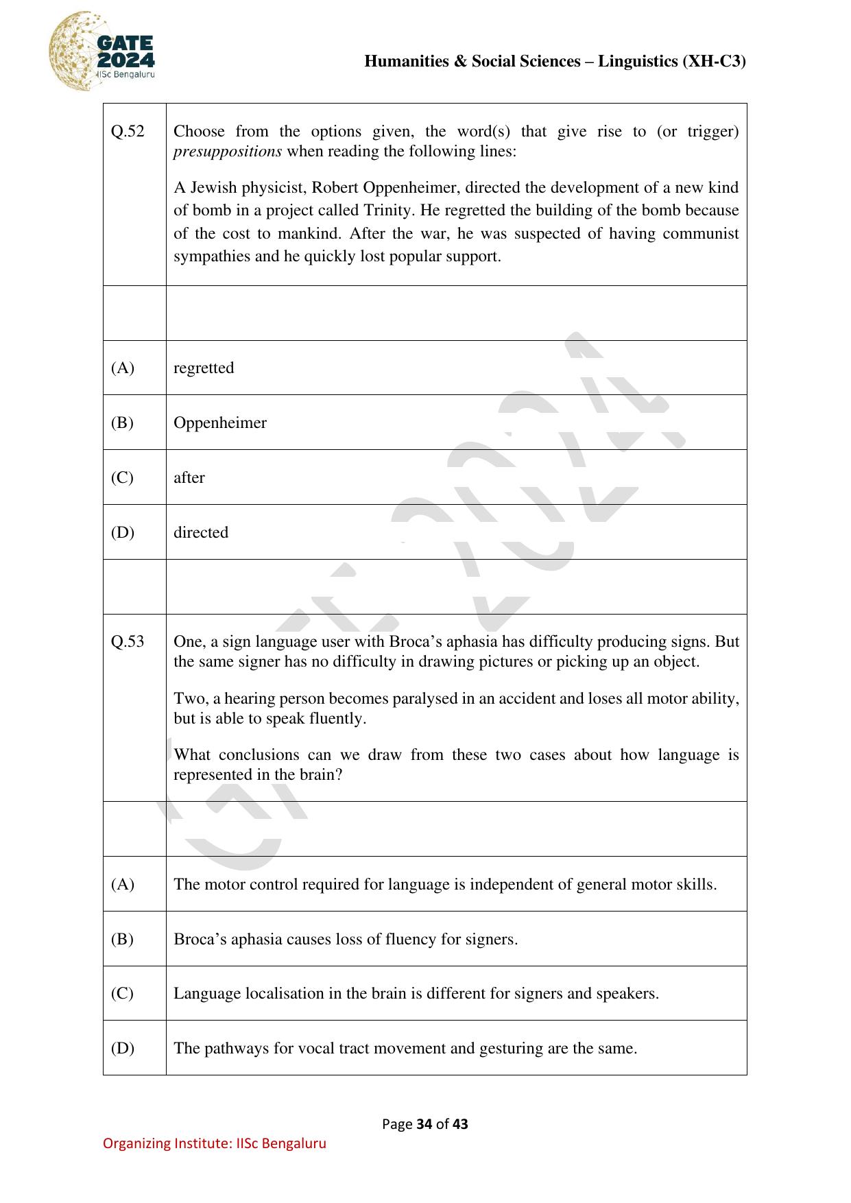 GATE 2024 Humanities & Social Sciences - Linguistics (XH-C3) Question Paper - Page 34
