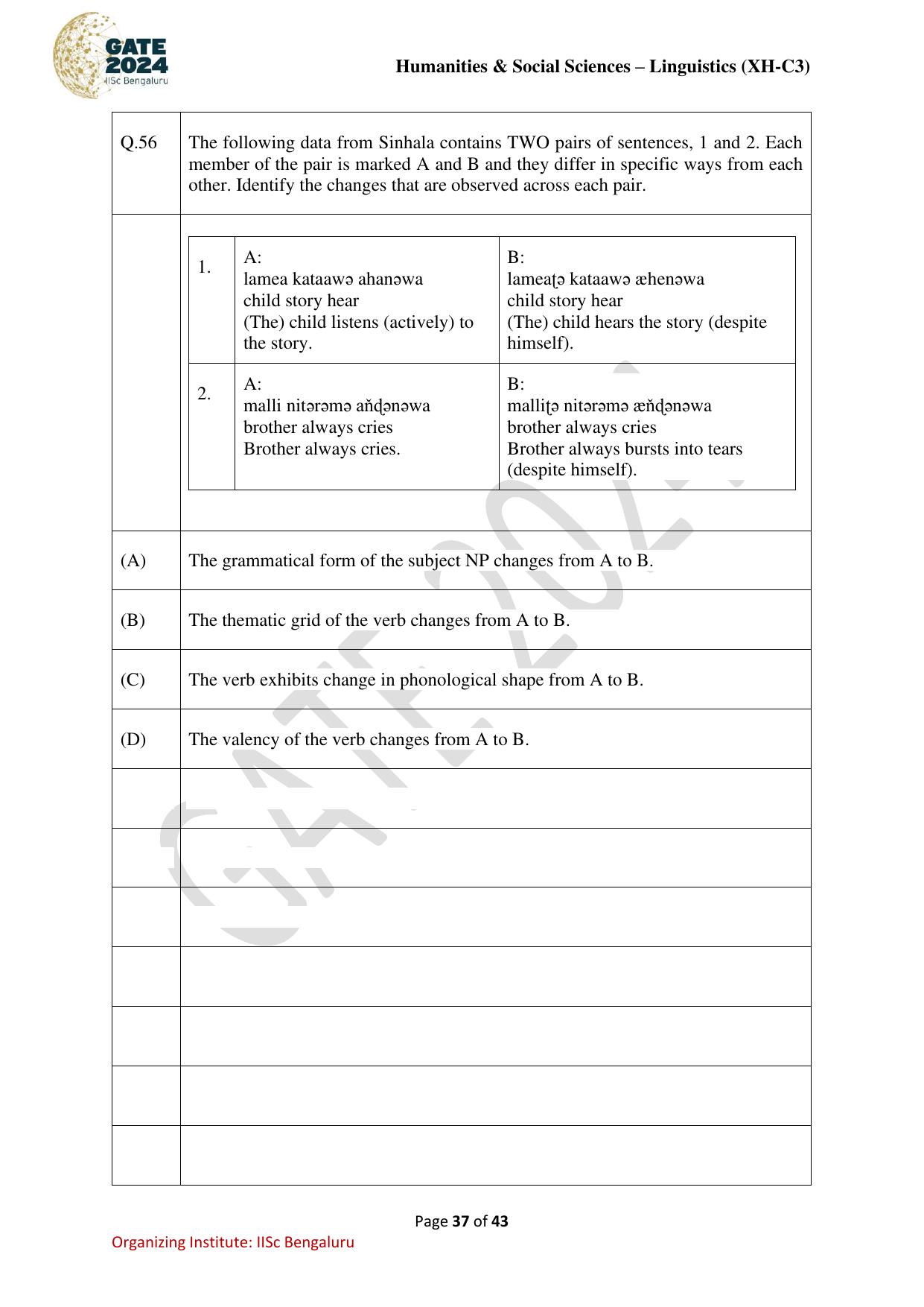 GATE 2024 Humanities & Social Sciences - Linguistics (XH-C3) Question Paper - Page 37
