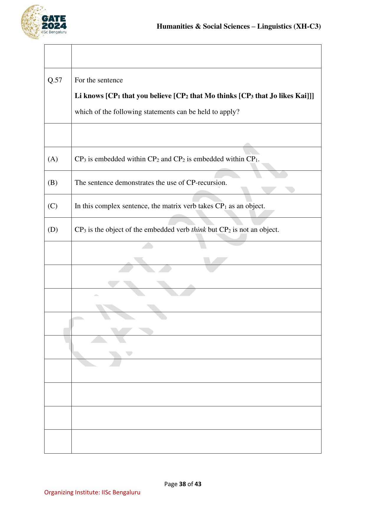 GATE 2024 Humanities & Social Sciences - Linguistics (XH-C3) Question Paper - Page 38
