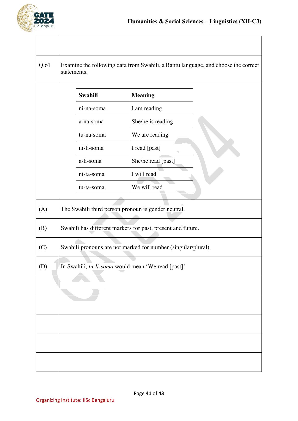 GATE 2024 Humanities & Social Sciences - Linguistics (XH-C3) Question Paper - Page 41