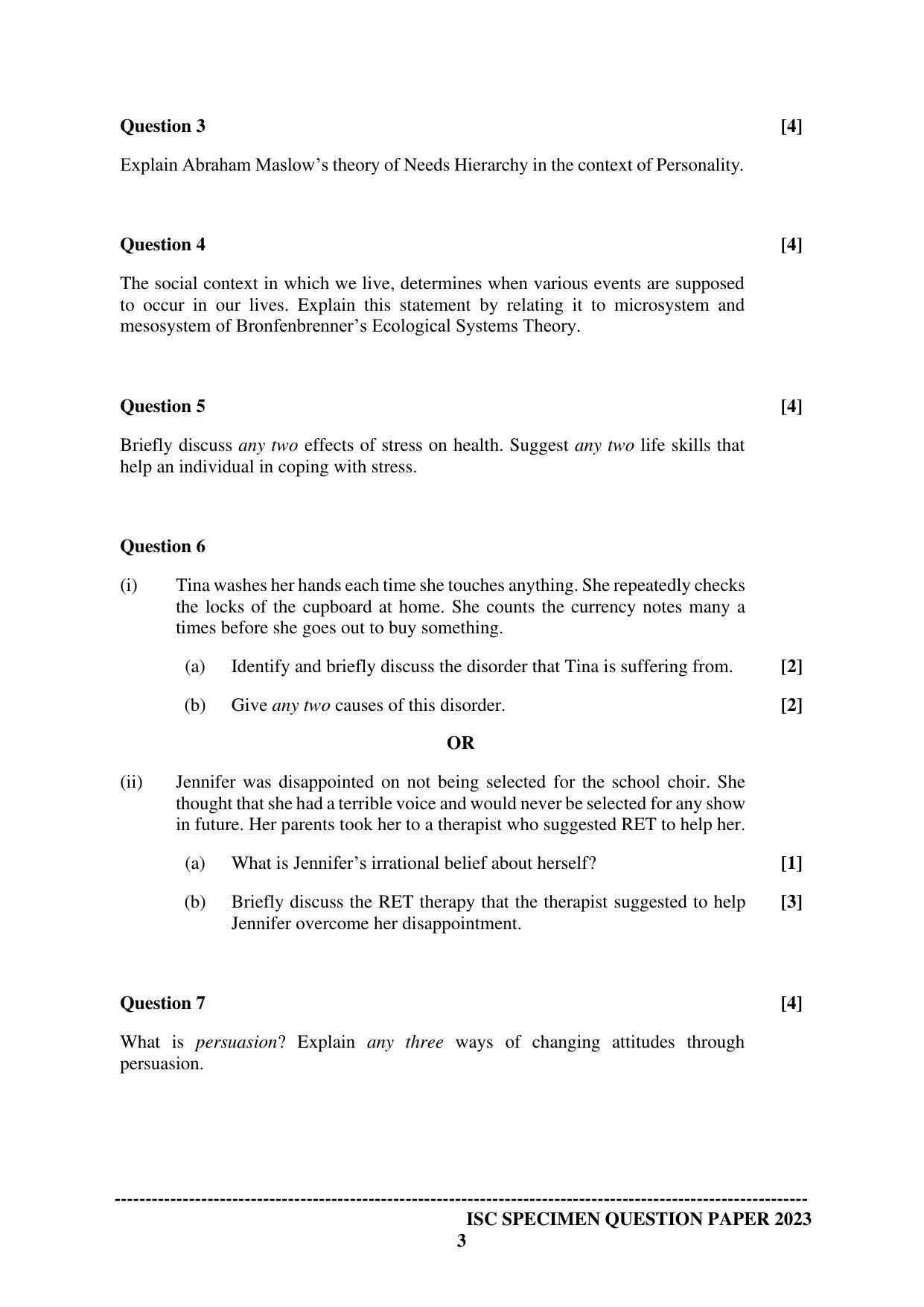 ISC Class 12 Psychology Sample Paper 2023 - Page 3