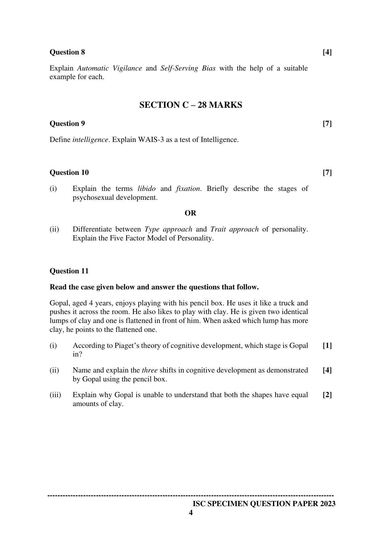 ISC Class 12 Psychology Sample Paper 2023 - Page 4