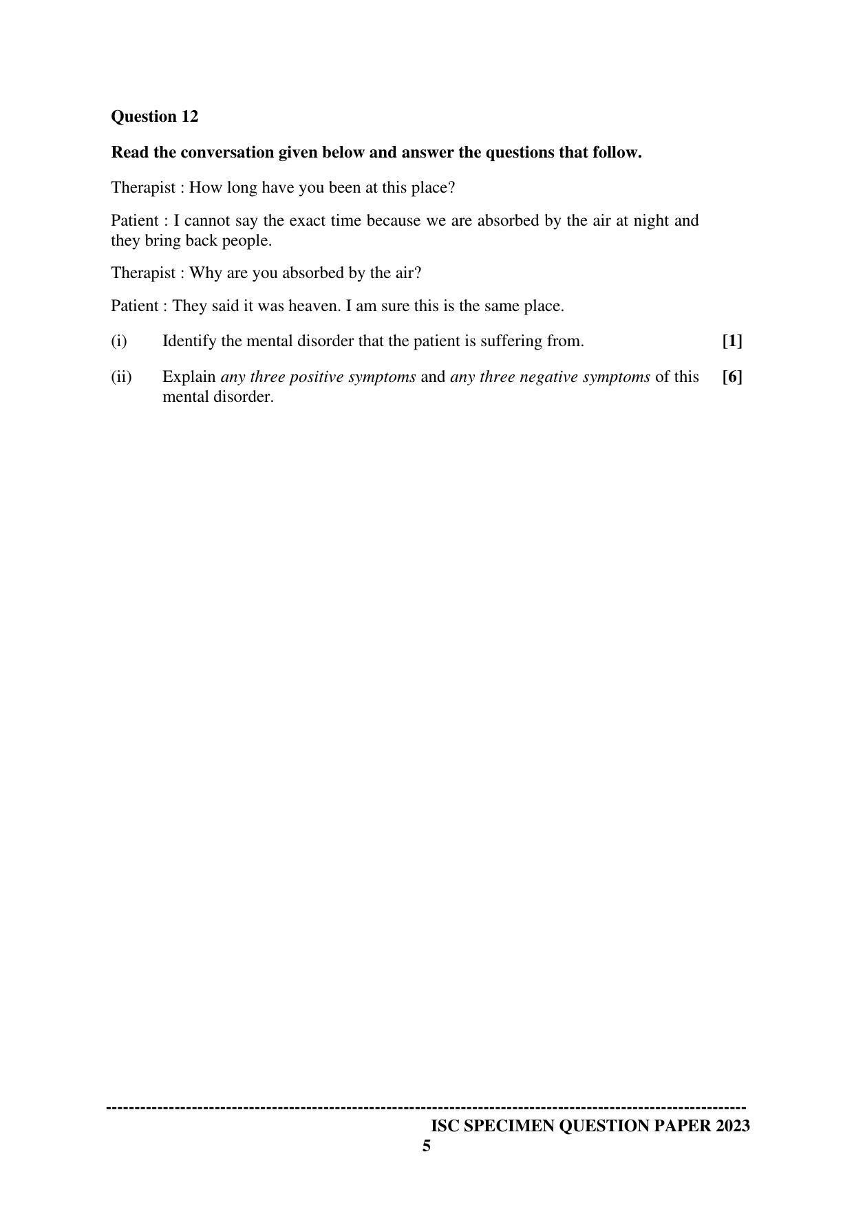ISC Class 12 Psychology Sample Paper 2023 - Page 5