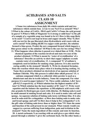 CBSE Worksheets for Class 10 Science Acids Bases and Salts Assignment