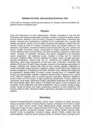 JMI Entrance Exam B39-B.Sc.-Aeronautics (Mechanical/Avionics) (self-financed) Syllabus