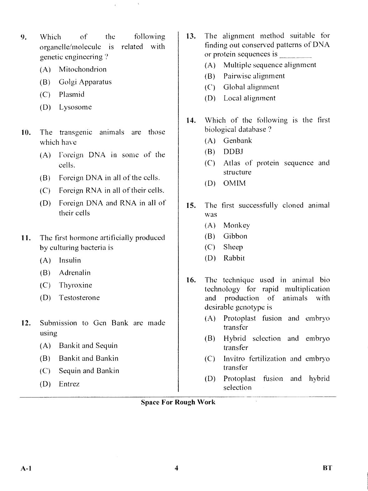 Karnataka PGCET 2017 Biotechnology Question Paper - Page 3