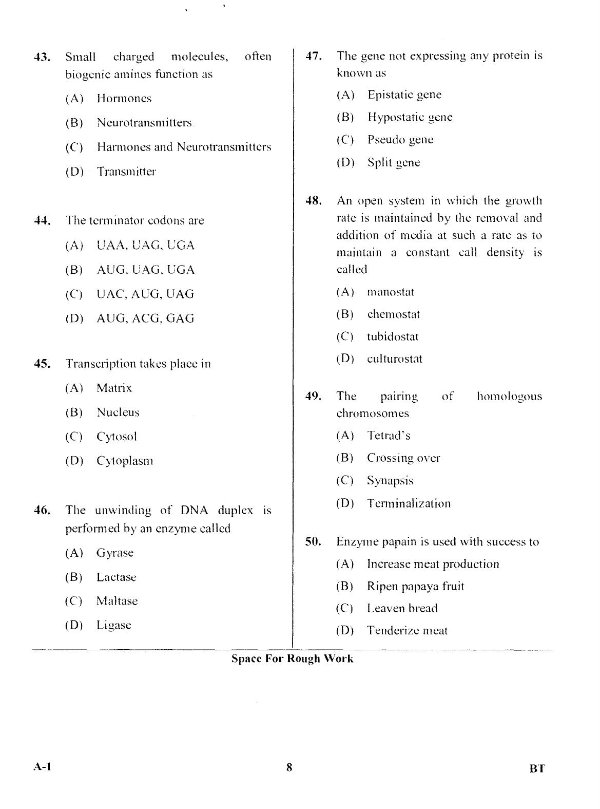Karnataka PGCET 2017 Biotechnology Question Paper - Page 7
