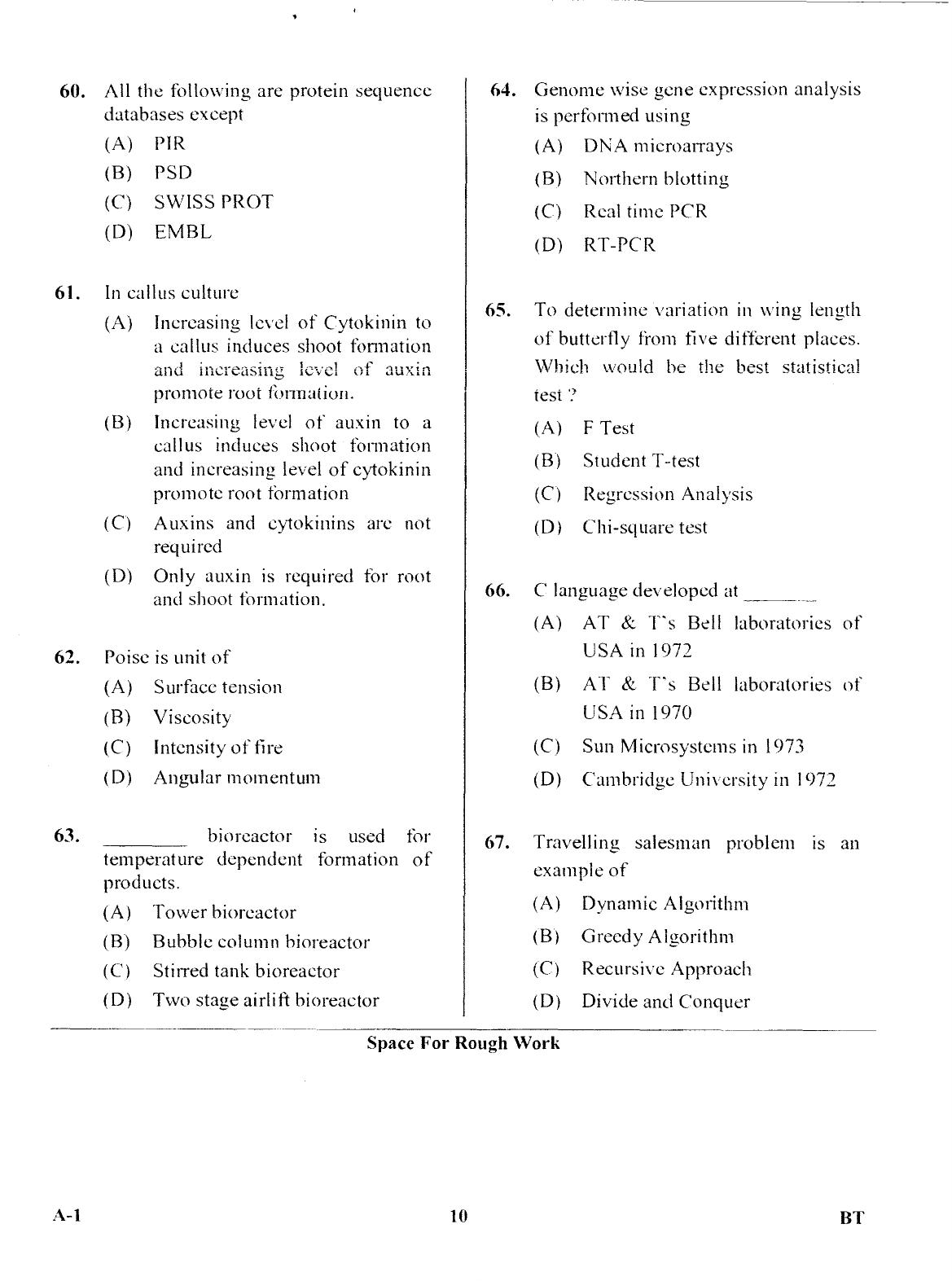 Karnataka PGCET 2017 Biotechnology Question Paper - Page 9